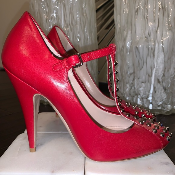 NEVER WORN Red Miu Miu studded T-Strap Mary Janes - Picture 2 of 7